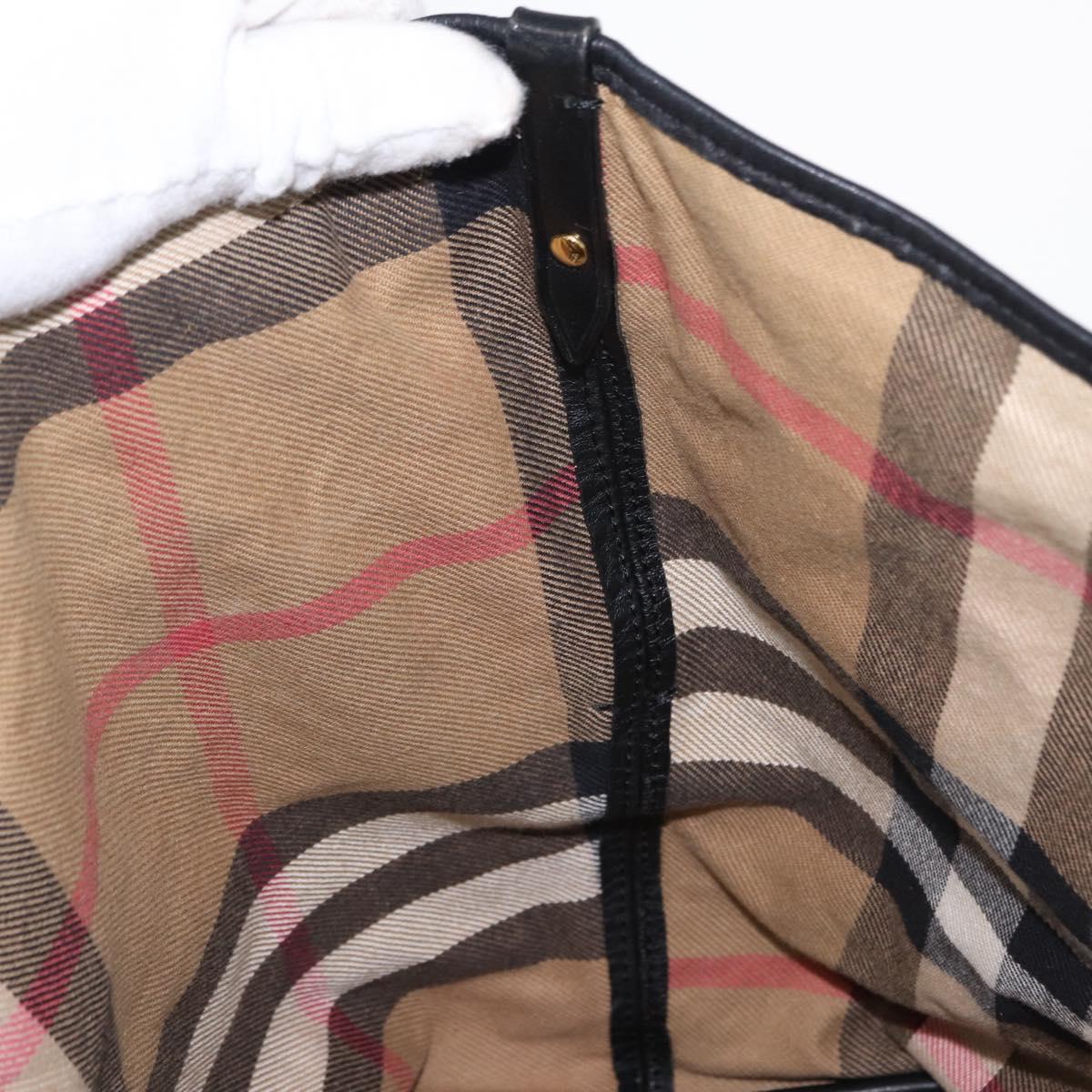 BURBERRY Tote Bag Leather Black Gold Auth BA8445