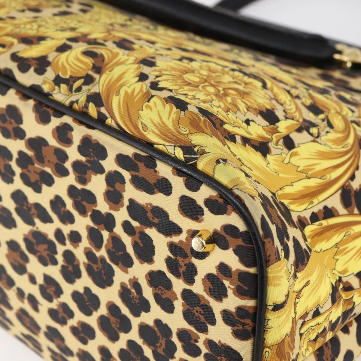 Gianni Versace Hand Bag Leather Yellow Black Auth BA8446