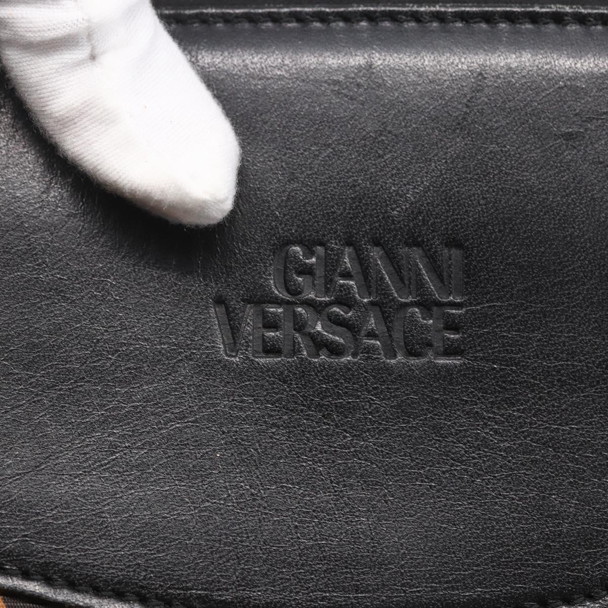 Gianni Versace Hand Bag Leather Yellow Black Auth BA8446