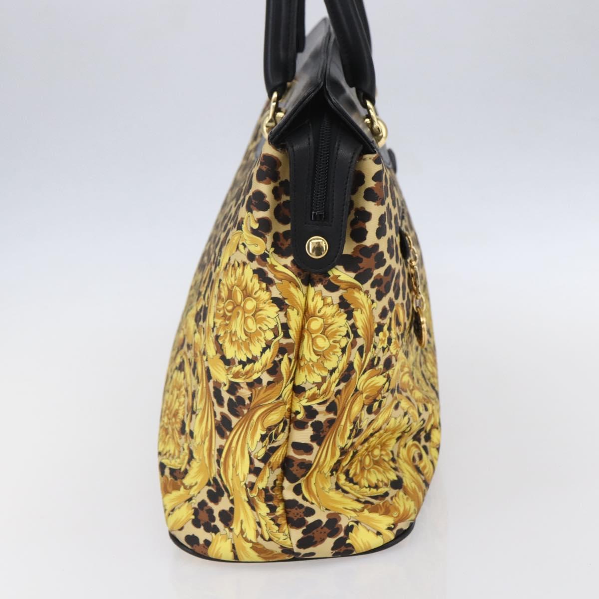 Gianni Versace Hand Bag Leather Yellow Black Auth BA8446