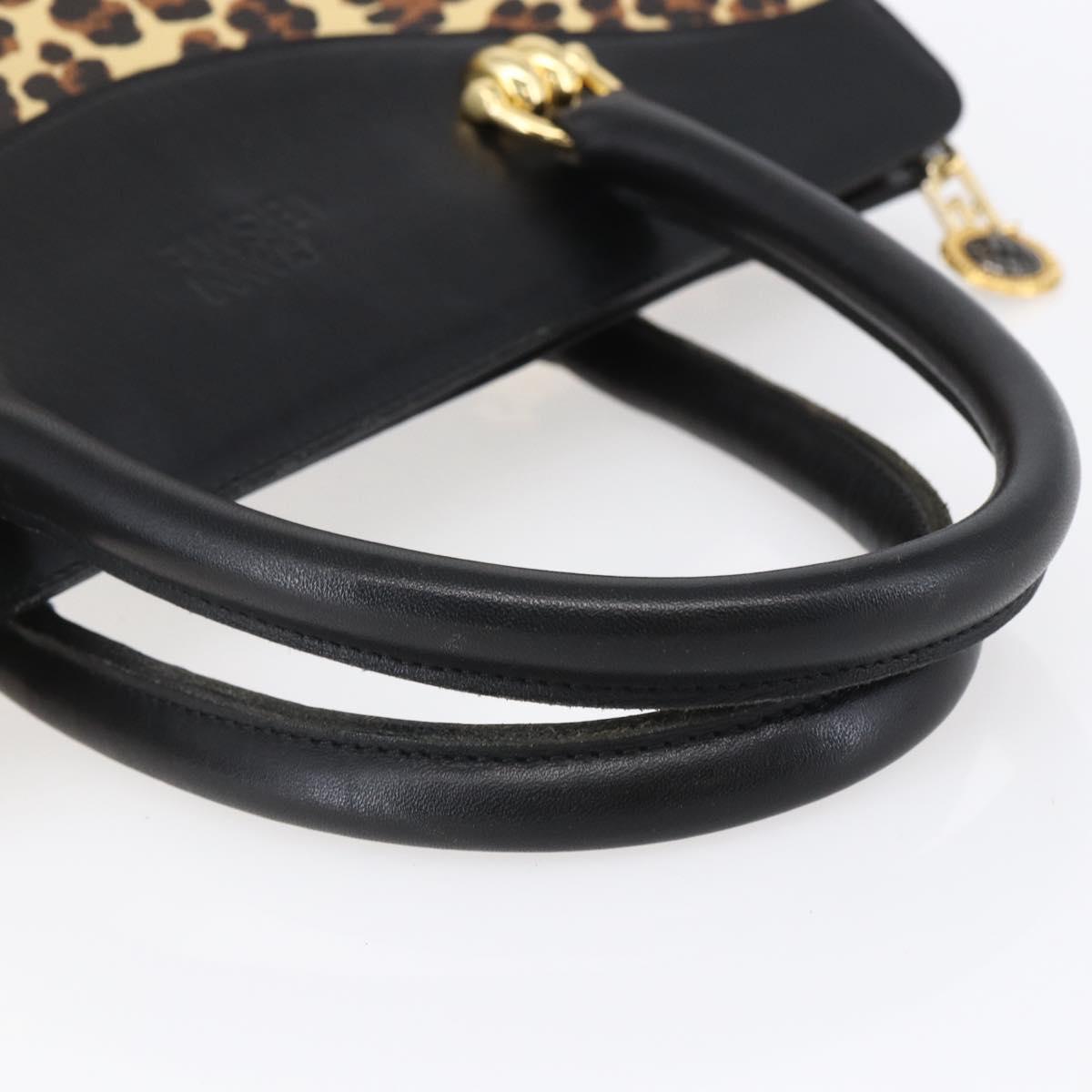 Gianni Versace Hand Bag Leather Yellow Black Auth BA8446
