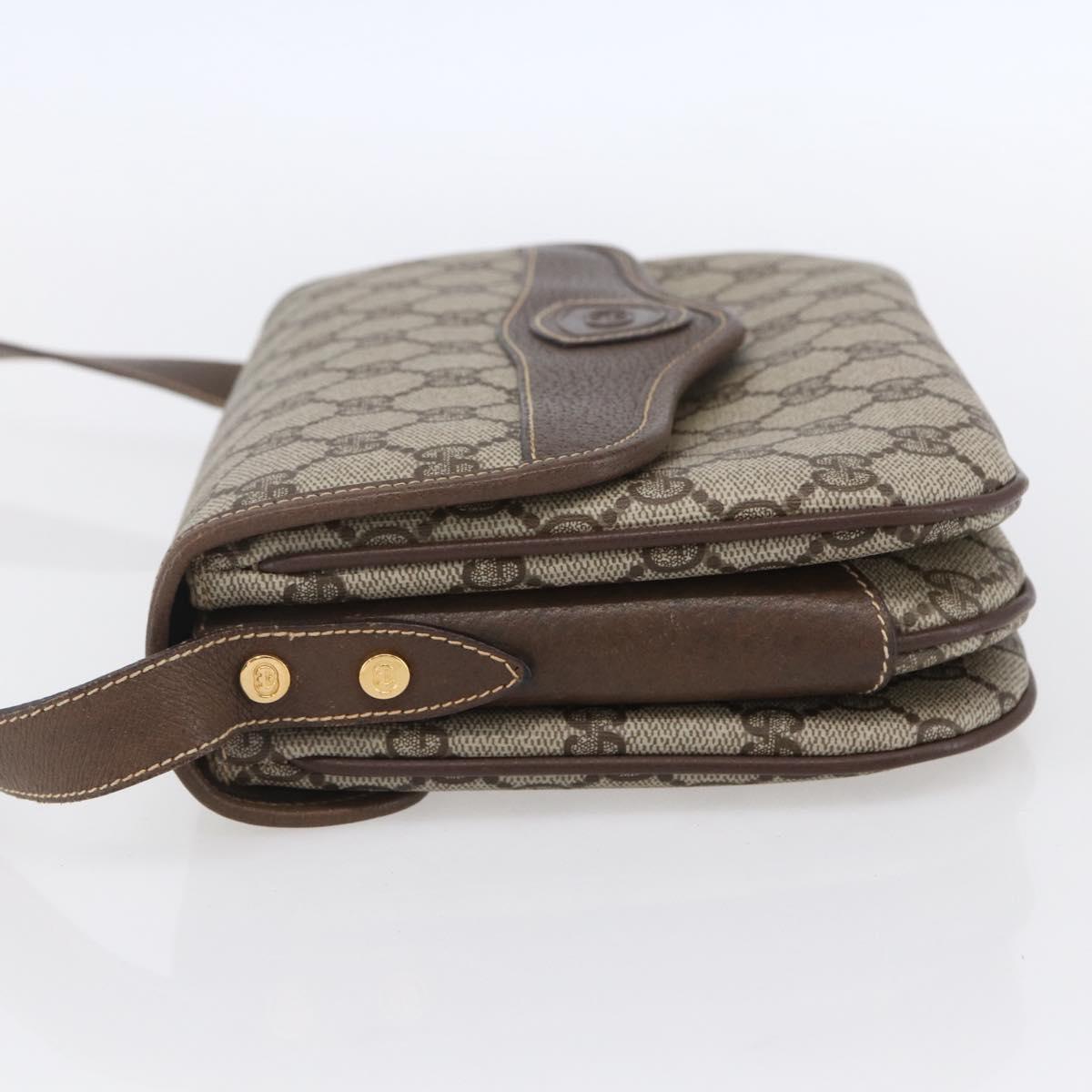 GUCCI GG Supreme Shoulder Bag PVC Beige Gold Auth BA8447