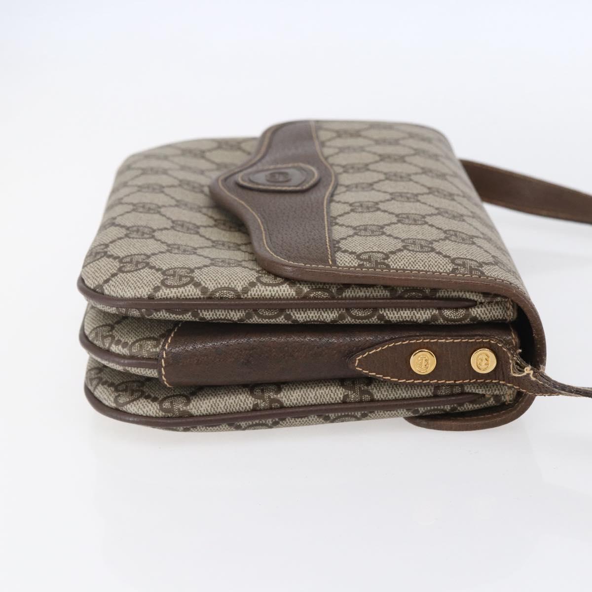 GUCCI GG Supreme Shoulder Bag PVC Beige Gold Auth BA8447