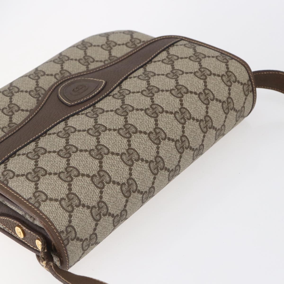 GUCCI GG Supreme Shoulder Bag PVC Beige Gold Auth BA8447