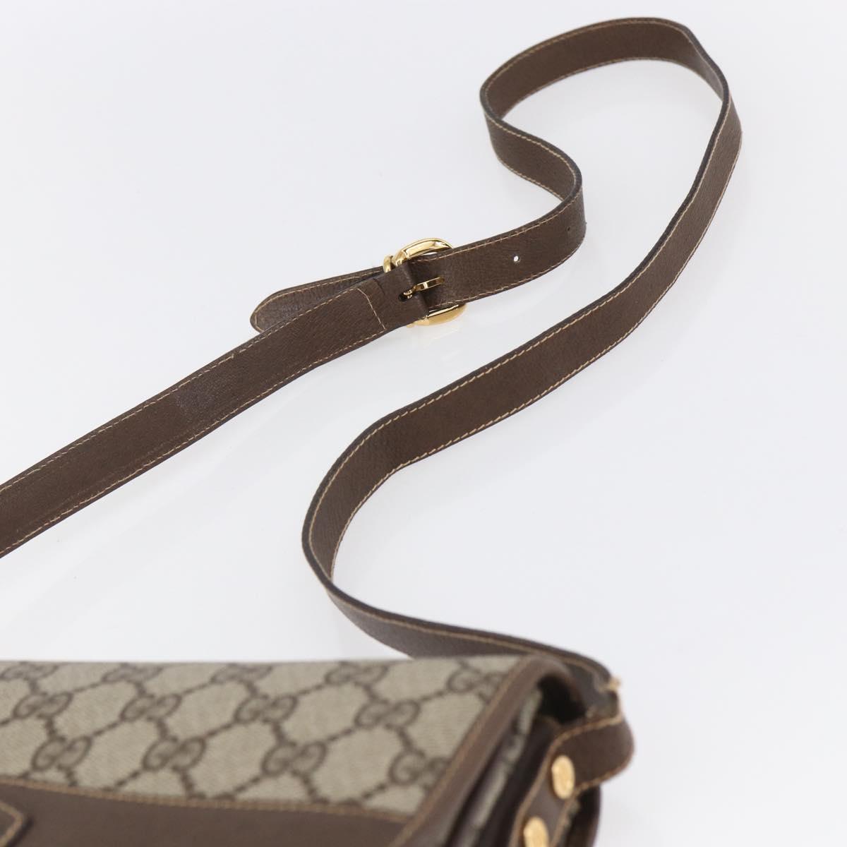 GUCCI GG Supreme Shoulder Bag PVC Beige Gold Auth BA8447