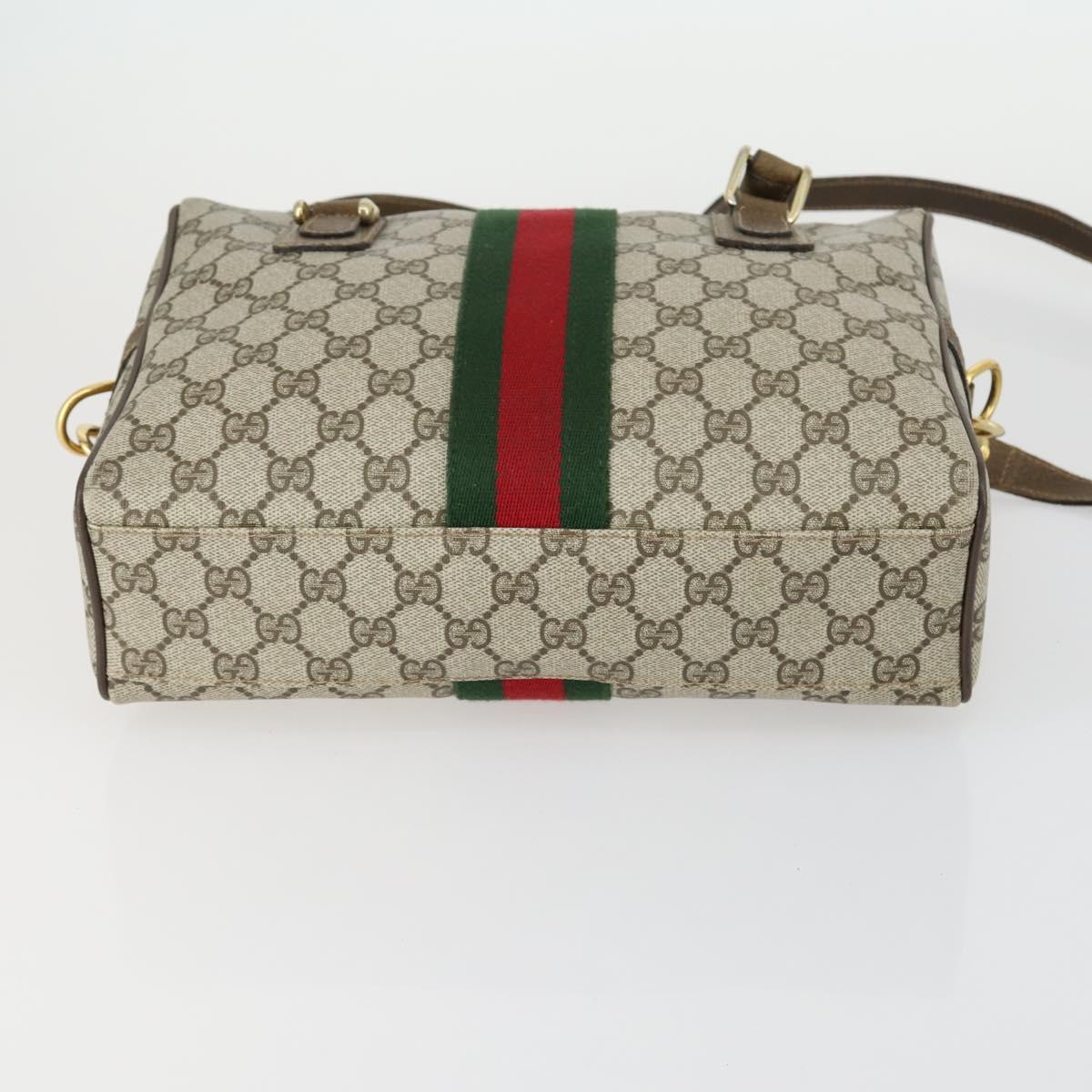 GUCCI GG Supreme Web Sherry Line Bag PVC 2way Beige Gold 67 02 3839 Auth BA8448
