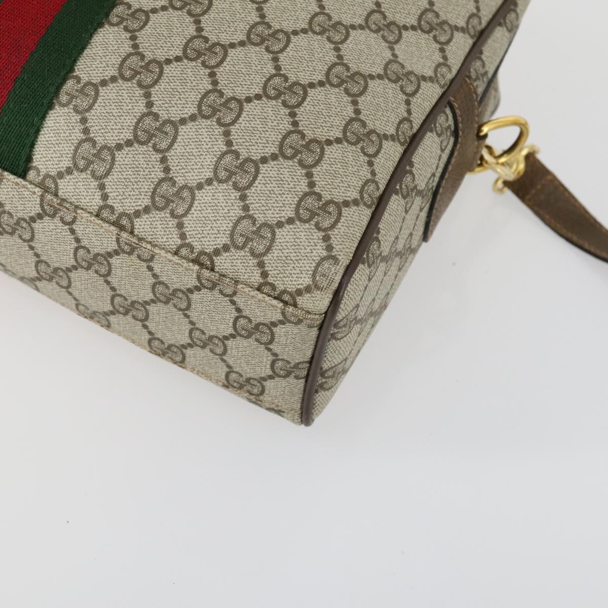 GUCCI GG Supreme Web Sherry Line Bag PVC 2way Beige Gold 67 02 3839 Auth BA8448