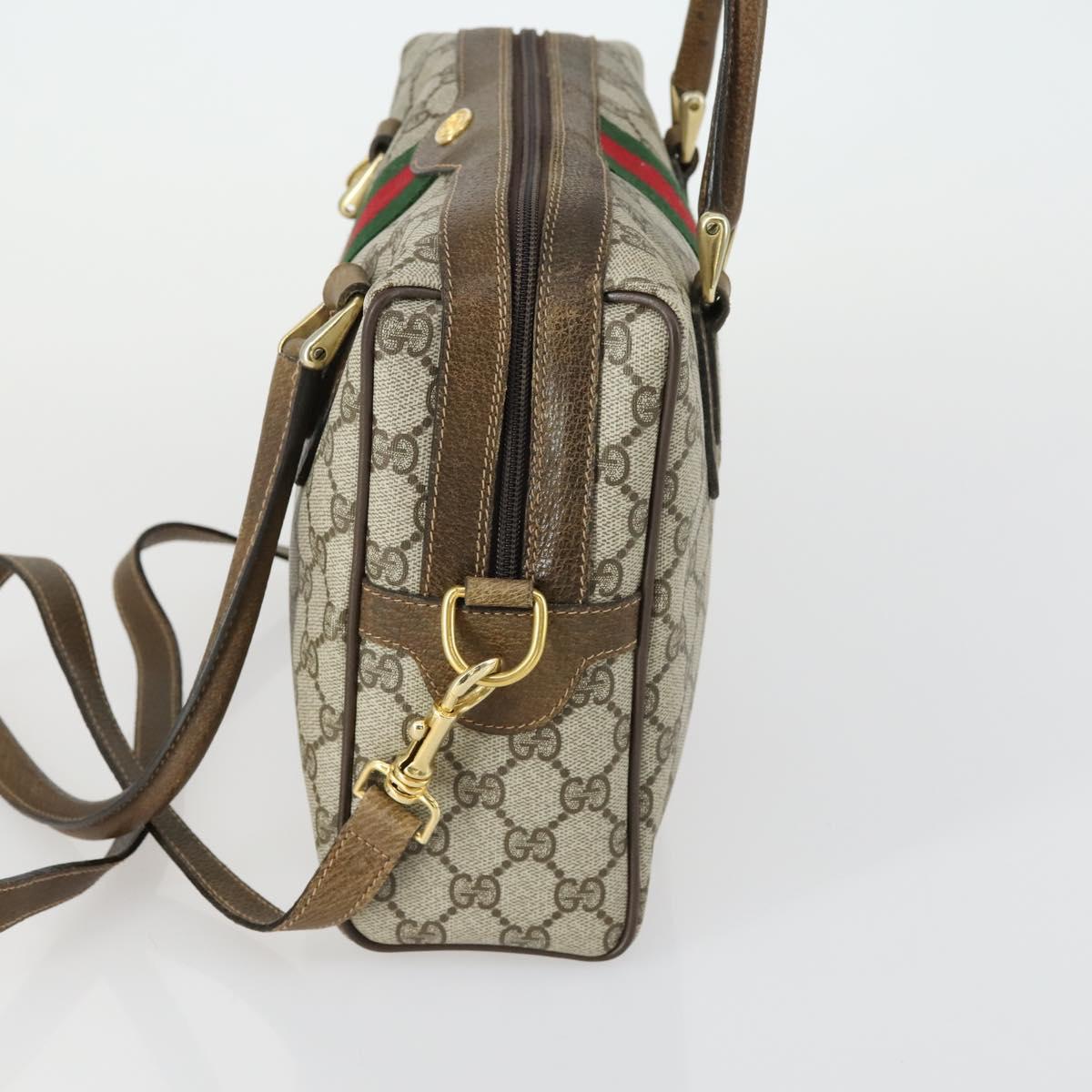 GUCCI GG Supreme Web Sherry Line Bag PVC 2way Beige Gold 67 02 3839 Auth BA8448