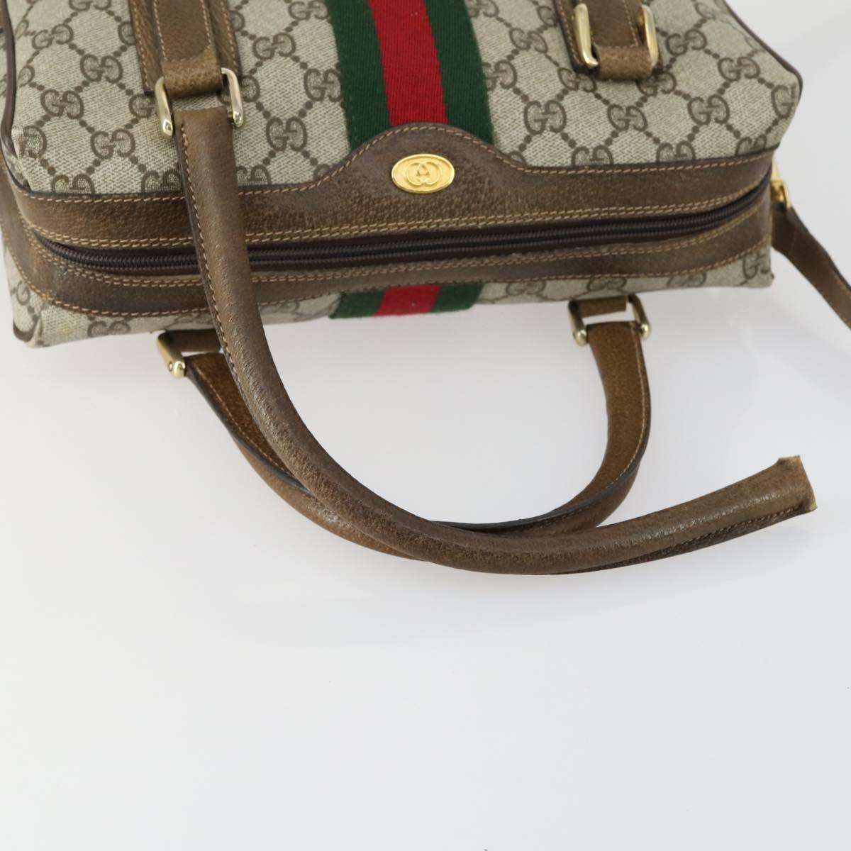 GUCCI GG Supreme Web Sherry Line Bag PVC 2way Beige Gold 67 02 3839 Auth BA8448