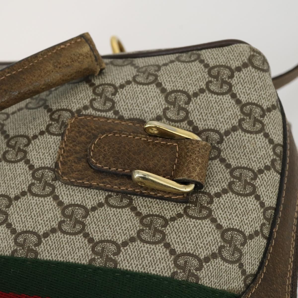 GUCCI GG Supreme Web Sherry Line Bag PVC 2way Beige Gold 67 02 3839 Auth BA8448