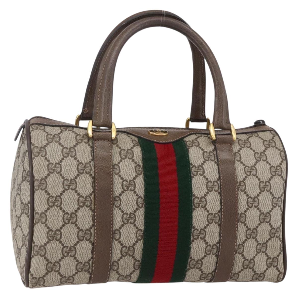GUCCI GG Supreme Web Sherry Line Boston Bag PVC Beige Gold 39 02 006 Auth BA8449