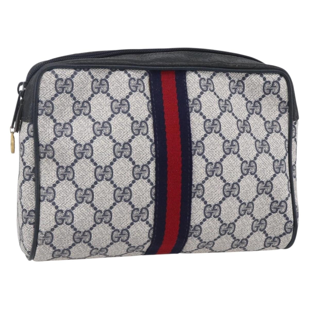 GUCCI GG Canvas Sherry Line Clutch Bag Red Navy 14.014.3553 Auth BA8450