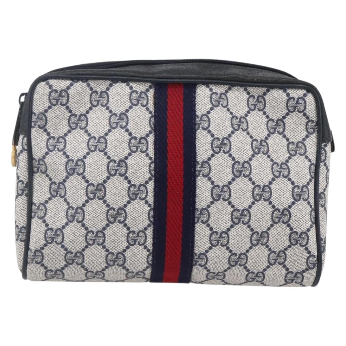 GUCCI GG Canvas Sherry Line Clutch Bag Red Navy 14.014.3553 Auth BA8450