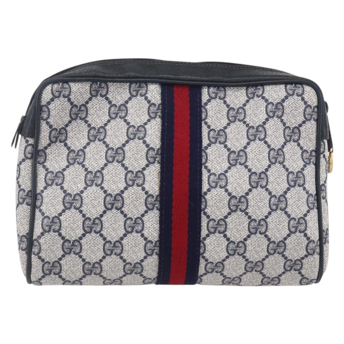 GUCCI GG Canvas Sherry Line Clutch Bag Red Navy 14.014.3553 Auth BA8450