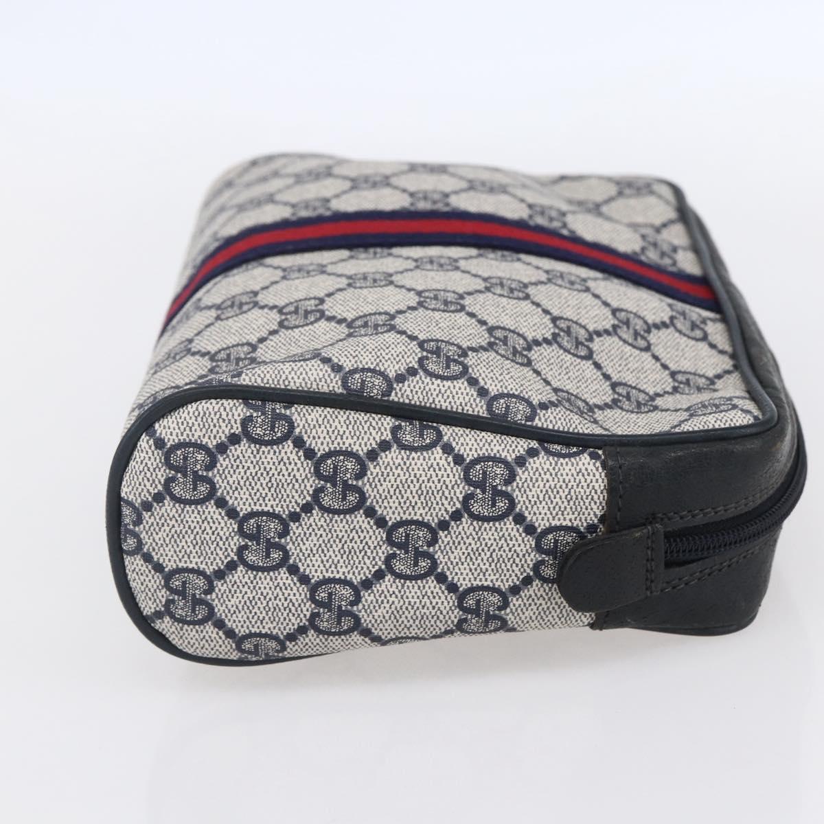 GUCCI GG Canvas Sherry Line Clutch Bag Red Navy 14.014.3553 Auth BA8450