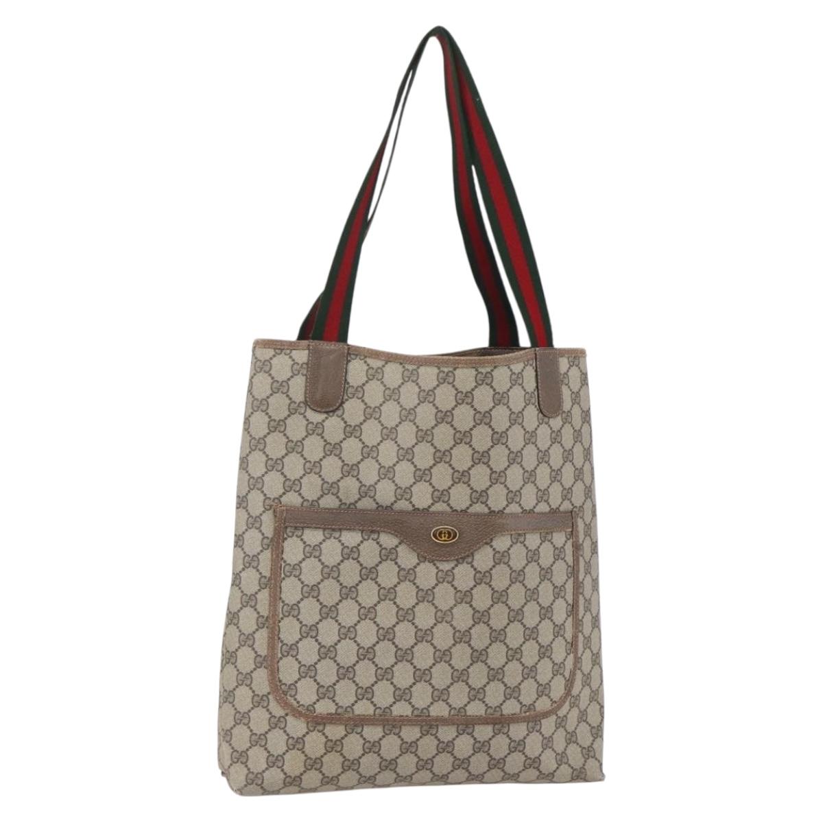 GUCCI GG Supreme Web Sherry Line Tote Bag PVC Beige Gold 39 02 003 Auth BA8453