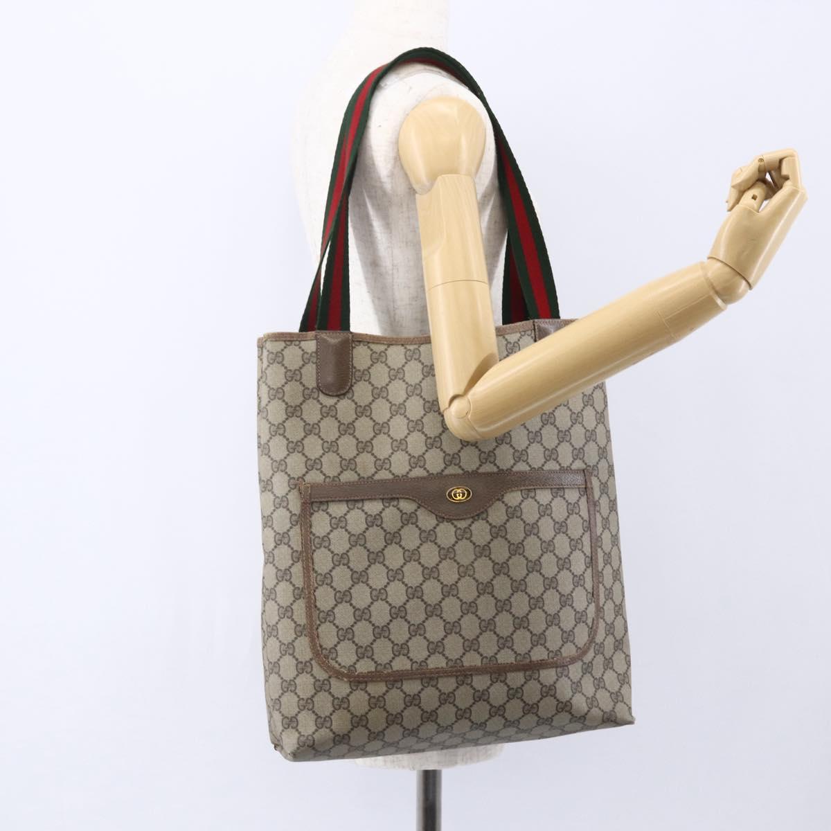 GUCCI GG Supreme Web Sherry Line Tote Bag PVC Beige Gold 39 02 003 Auth BA8453