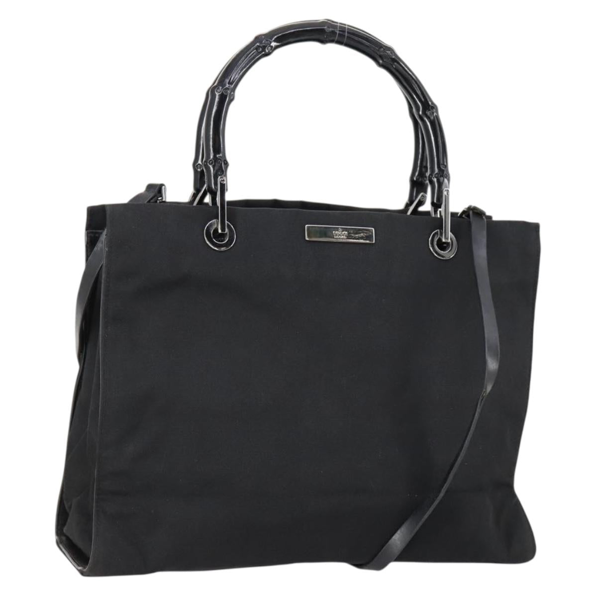 GUCCI GG Canvas Bamboo Tote Bag Nylon 2way Black Silver 002 1016 Auth BA8455