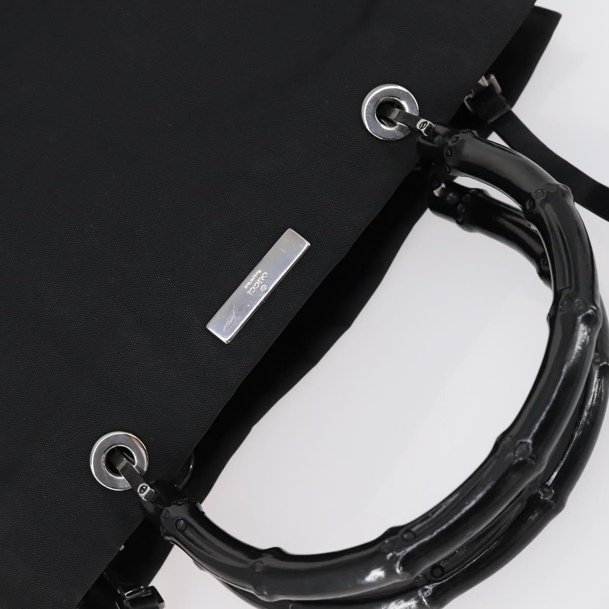 GUCCI GG Canvas Bamboo Tote Bag Nylon 2way Black Silver 002 1016 Auth BA8455