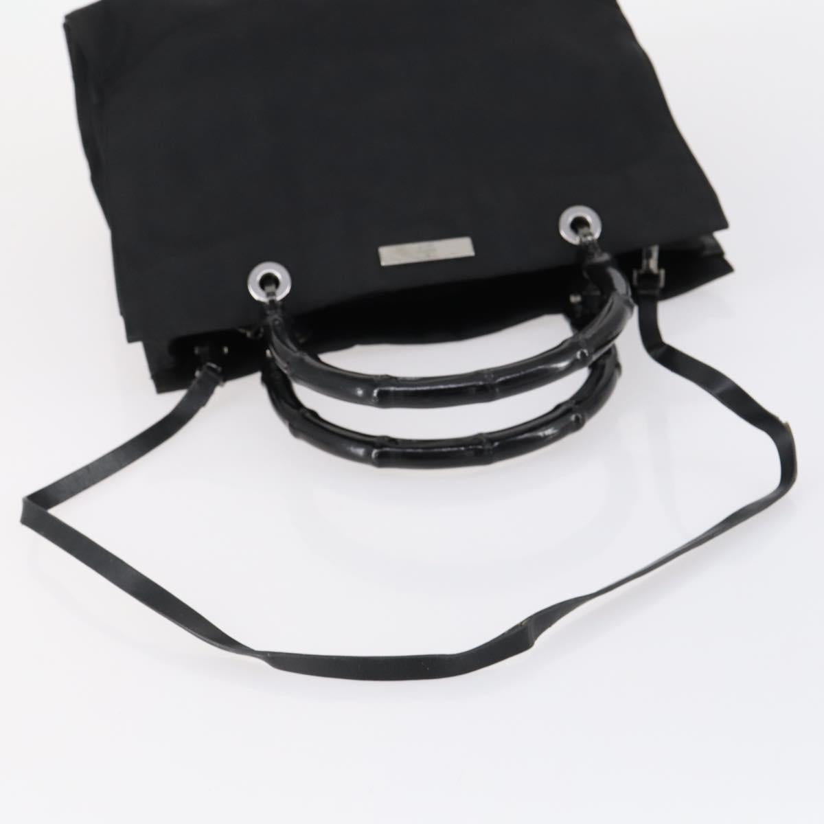 GUCCI GG Canvas Bamboo Tote Bag Nylon 2way Black Silver 002 1016 Auth BA8455