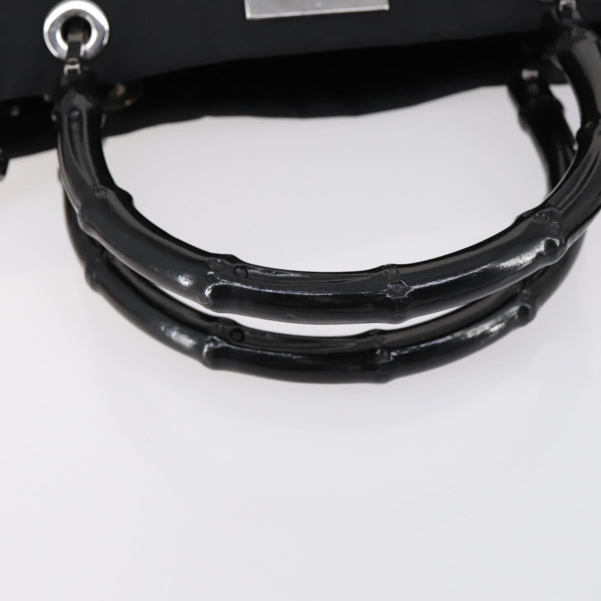 GUCCI GG Canvas Bamboo Tote Bag Nylon 2way Black Silver 002 1016 Auth BA8455