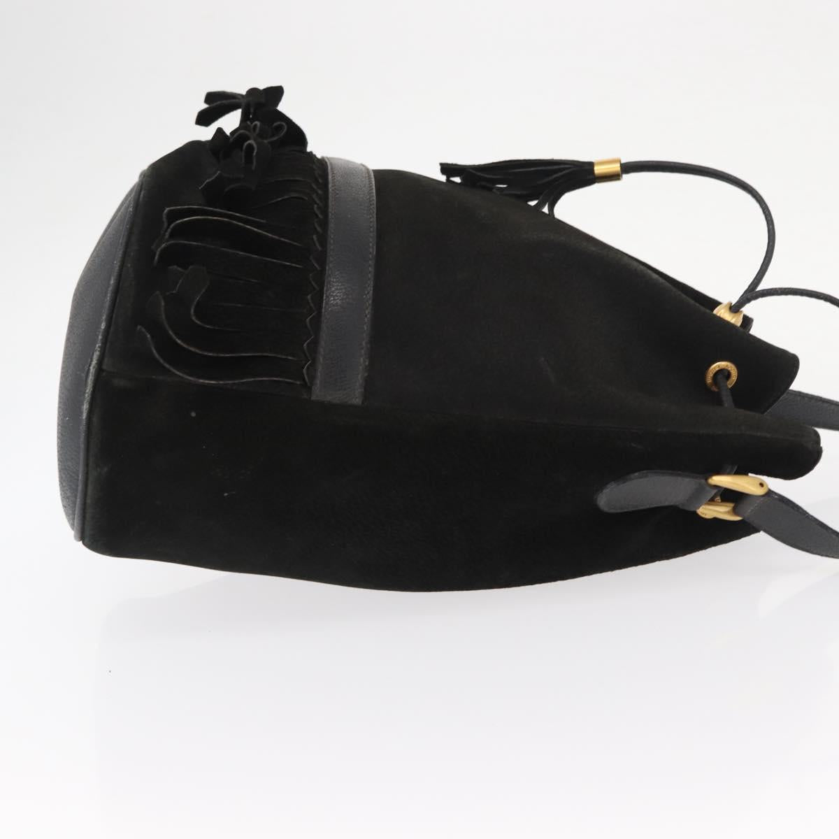 GUCCI Shoulder Bag Suede Leather Black Gold Auth BA8456