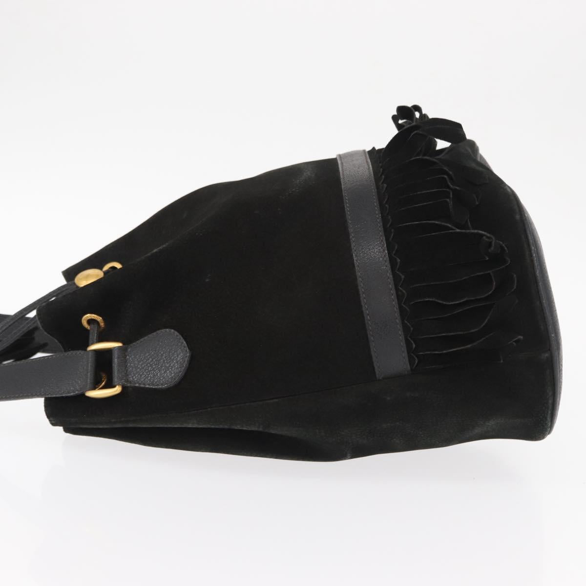 GUCCI Shoulder Bag Suede Leather Black Gold Auth BA8456