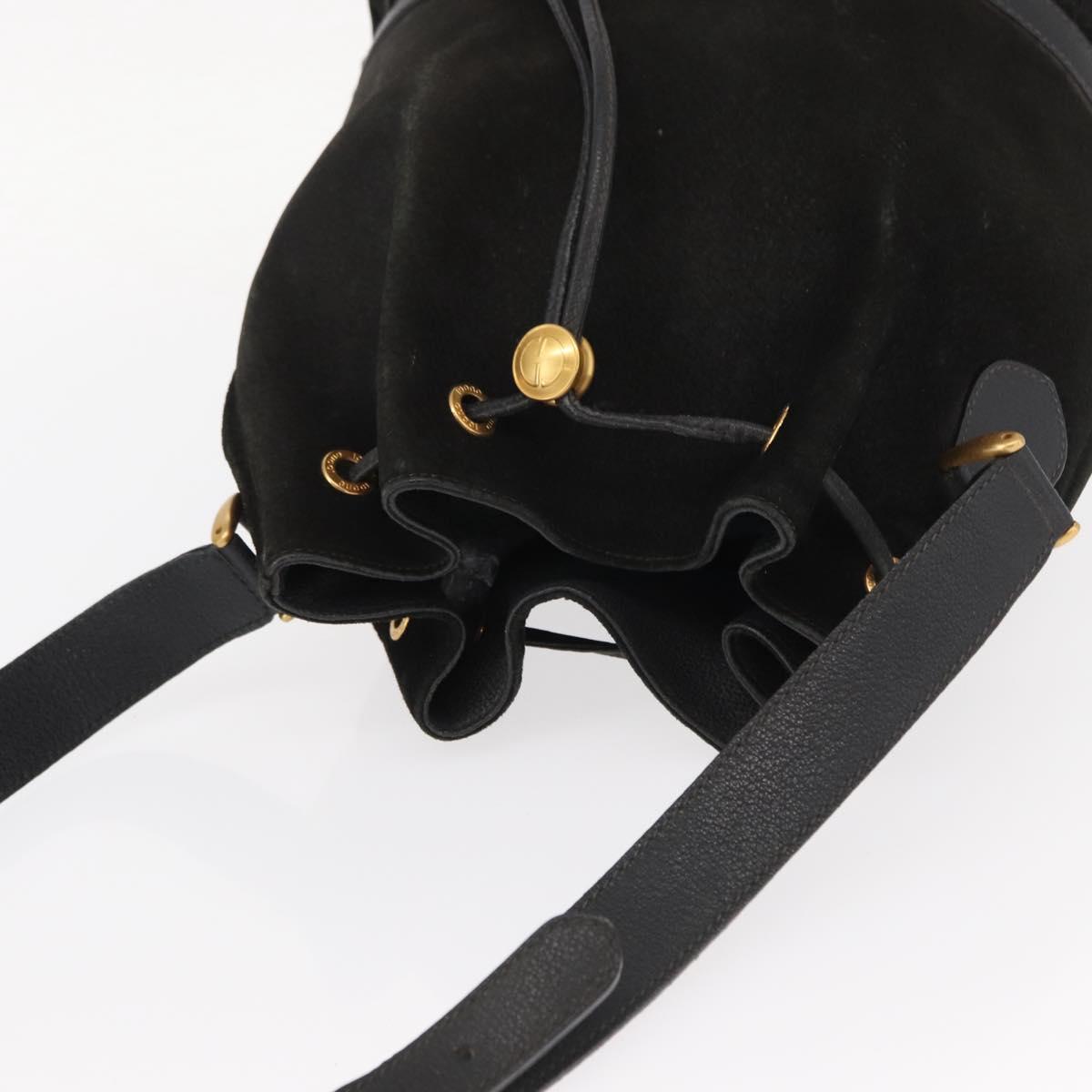 GUCCI Shoulder Bag Suede Leather Black Gold Auth BA8456