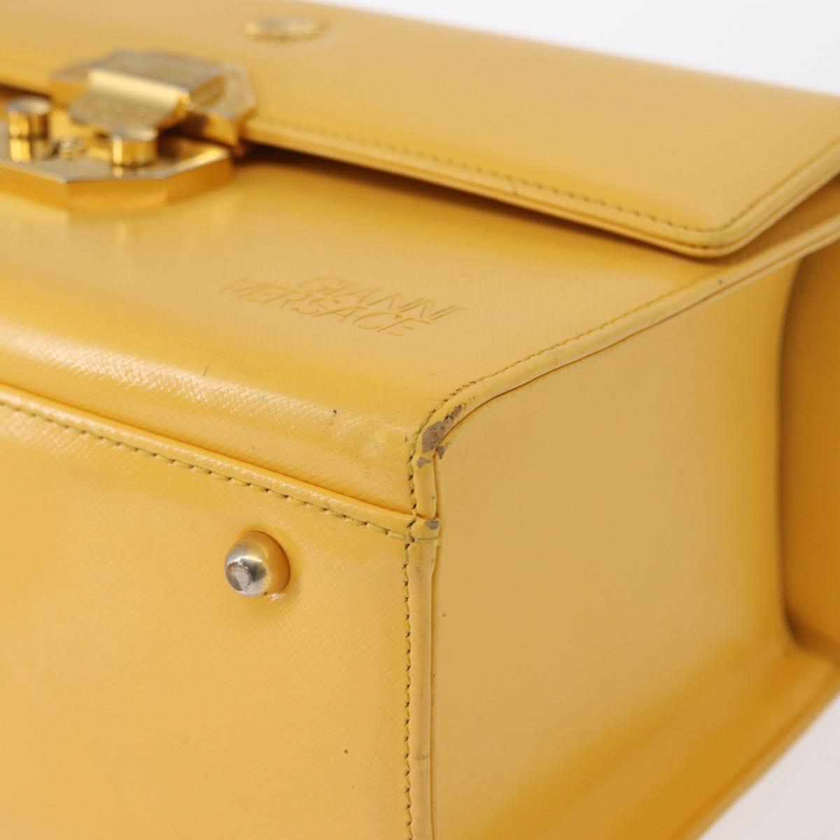 Gianni Versace Sunburst Hand Bag Leather Yellow Gold Auth BA8459