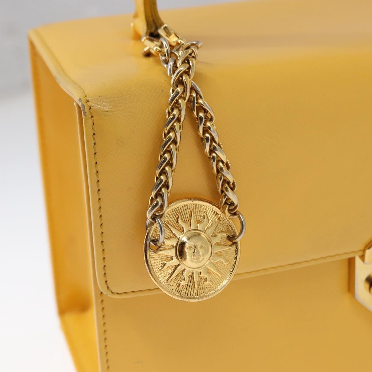 Gianni Versace Sunburst Hand Bag Leather Yellow Gold Auth BA8459