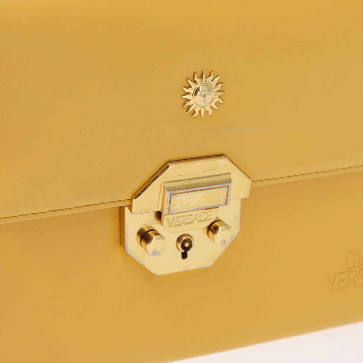 Gianni Versace Sunburst Hand Bag Leather Yellow Gold Auth BA8459