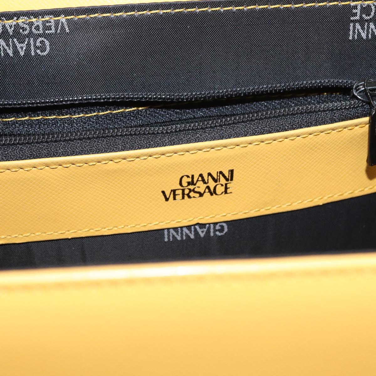 Gianni Versace Sunburst Hand Bag Leather Yellow Gold Auth BA8459