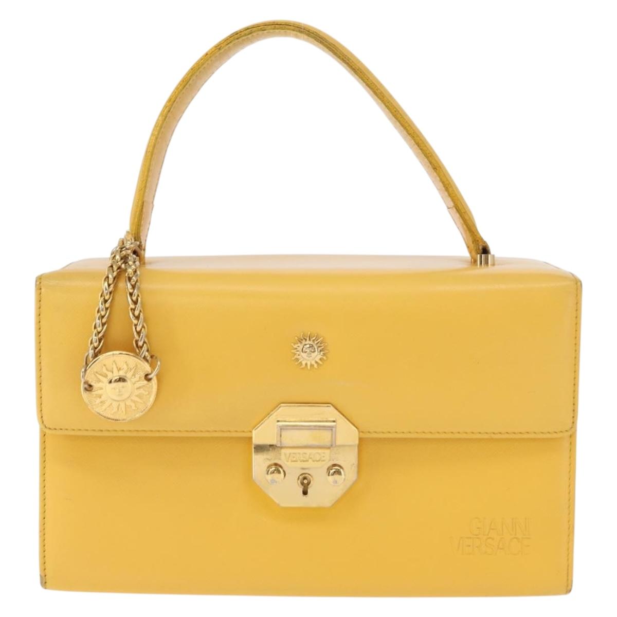 Gianni Versace Sunburst Hand Bag Leather Yellow Gold Auth BA8459