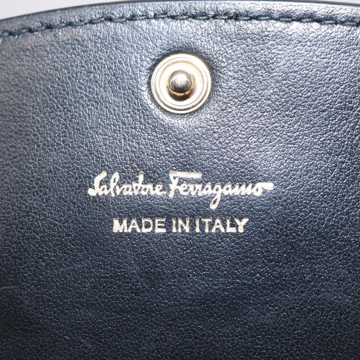 Salvatore Ferragamo Gancini Long Wallet Leather Black Gold Auth BA8462