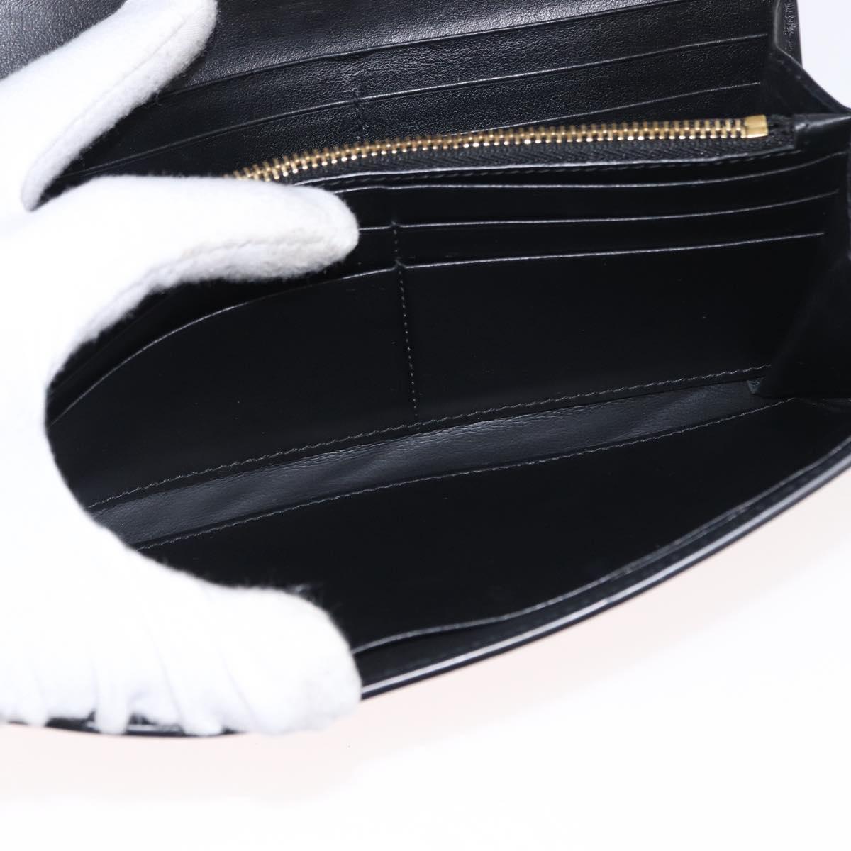 Salvatore Ferragamo Gancini Long Wallet Leather Black Gold Auth BA8462