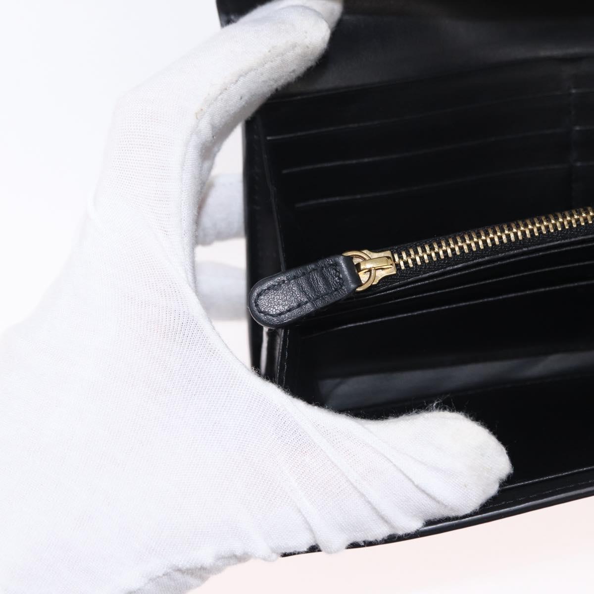 Salvatore Ferragamo Gancini Long Wallet Leather Black Gold Auth BA8462
