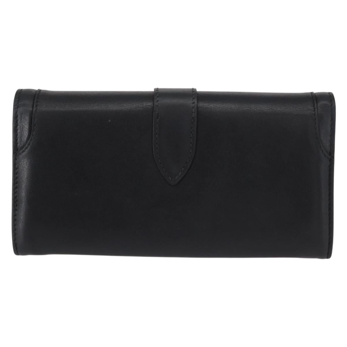Salvatore Ferragamo Gancini Long Wallet Leather Black Gold Auth BA8462