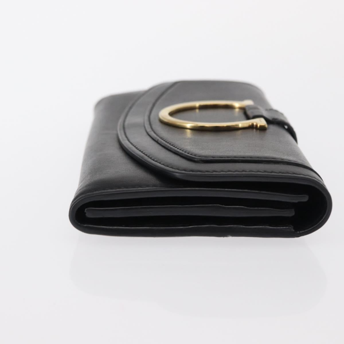 Salvatore Ferragamo Gancini Long Wallet Leather Black Gold Auth BA8462