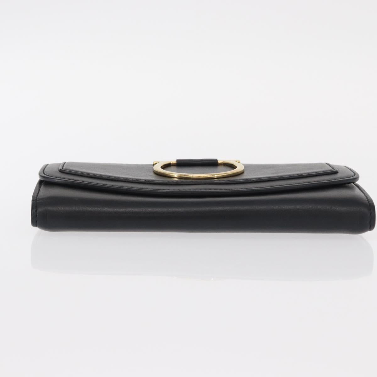 Salvatore Ferragamo Gancini Long Wallet Leather Black Gold Auth BA8462