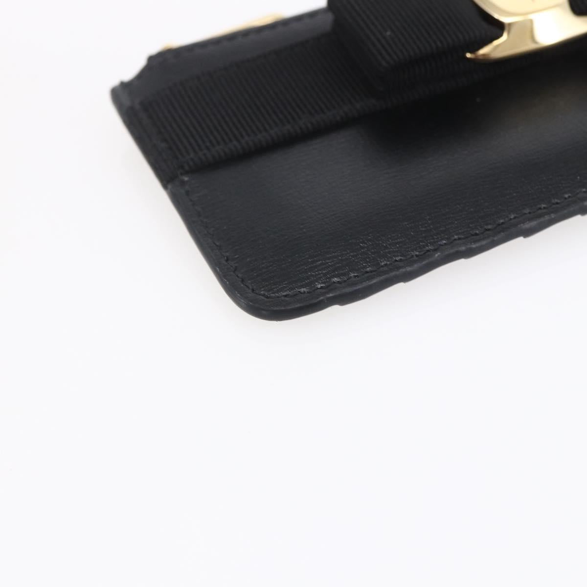 Salvatore Ferragamo Vala Card Case Leather Black Gold Auth BA8463