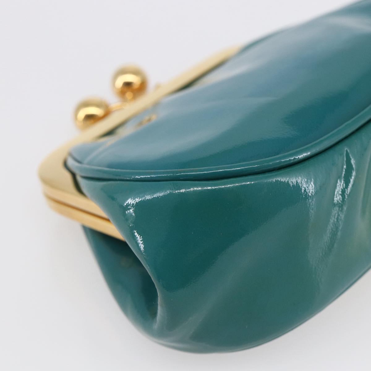 Miu Miu Coin Purse Wallet Enamel Turquoise Blue Gold Auth BA8464