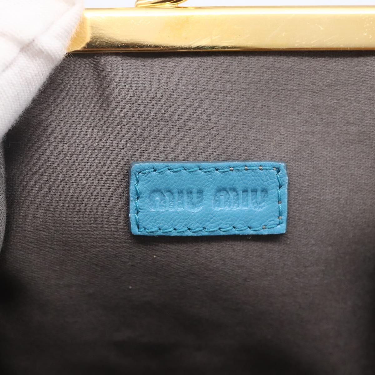 Miu Miu Coin Purse Wallet Enamel Turquoise Blue Gold Auth BA8464
