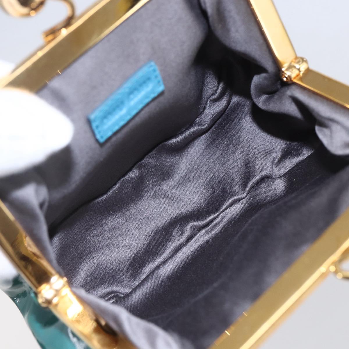 Miu Miu Coin Purse Wallet Enamel Turquoise Blue Gold Auth BA8464