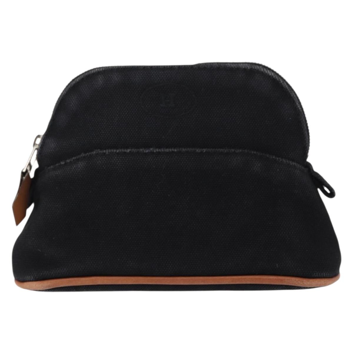 HERMES Bolide Pouch Mini Mini Pouch Canvas Black Gold Auth BA8465