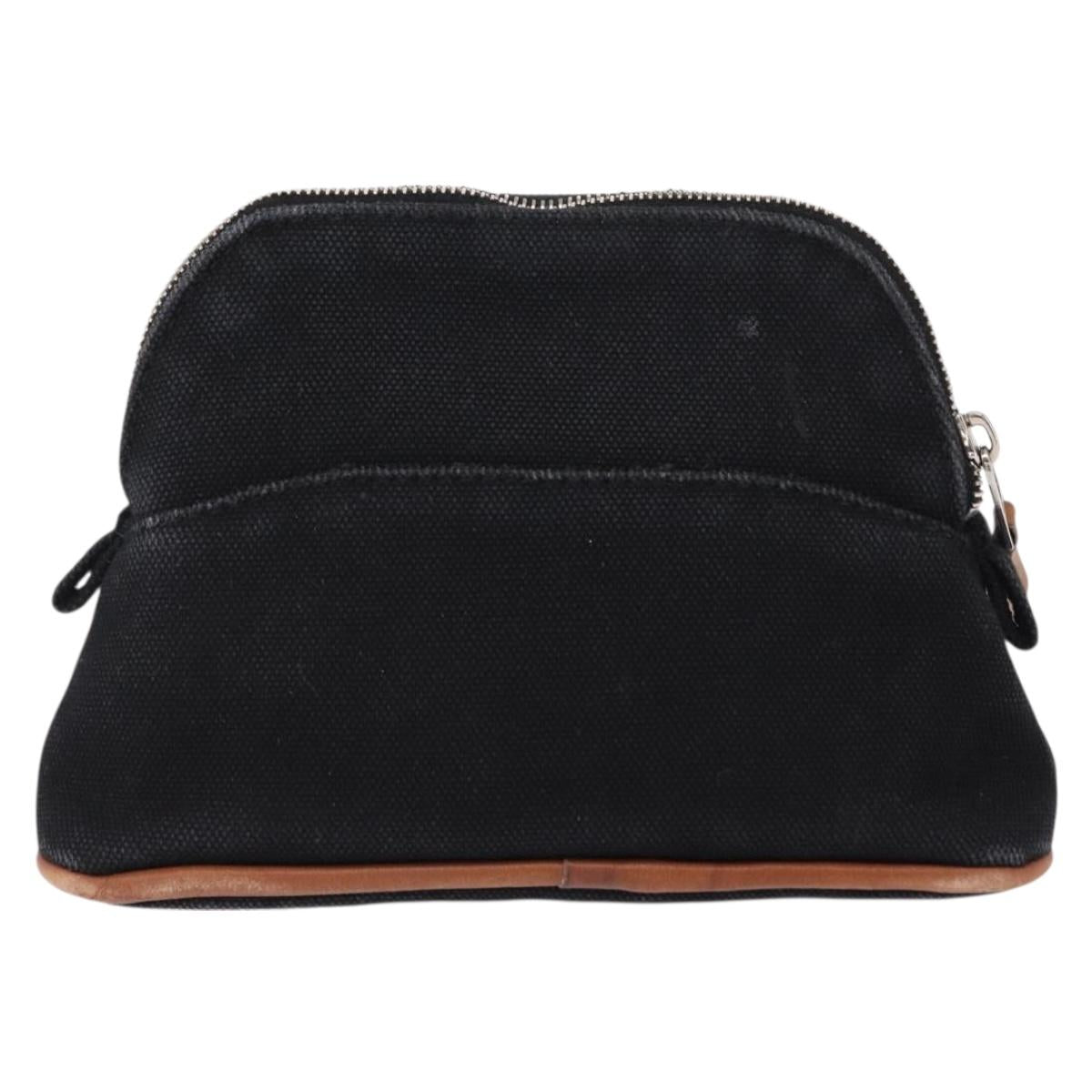 HERMES Bolide Pouch Mini Mini Pouch Canvas Black Gold Auth BA8465