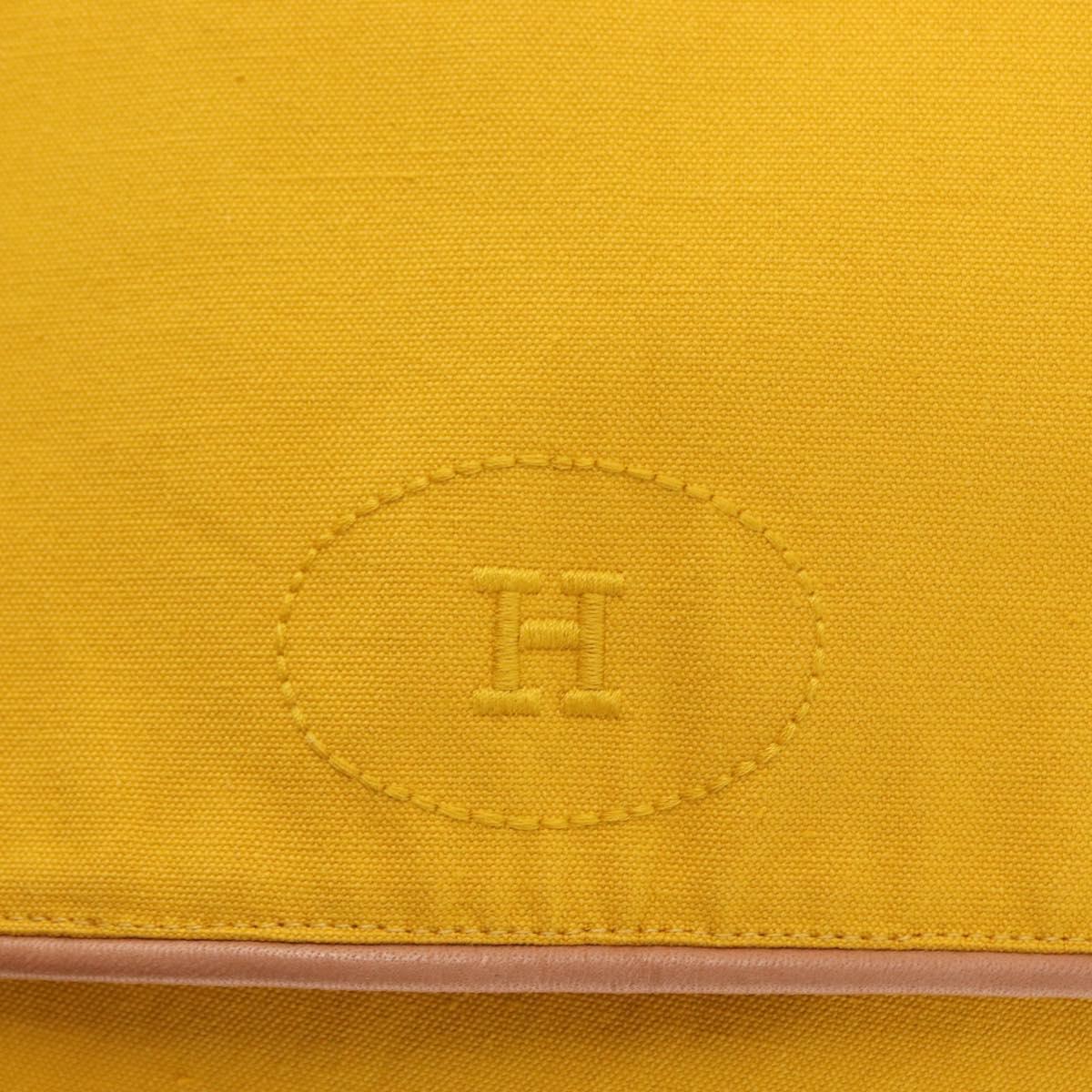 HERMES Clutch Bag Canvas Yellow Auth BA8466