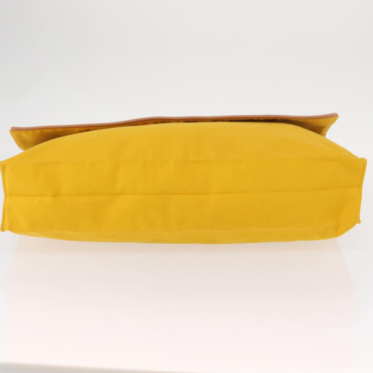 HERMES Clutch Bag Canvas Yellow Auth BA8466