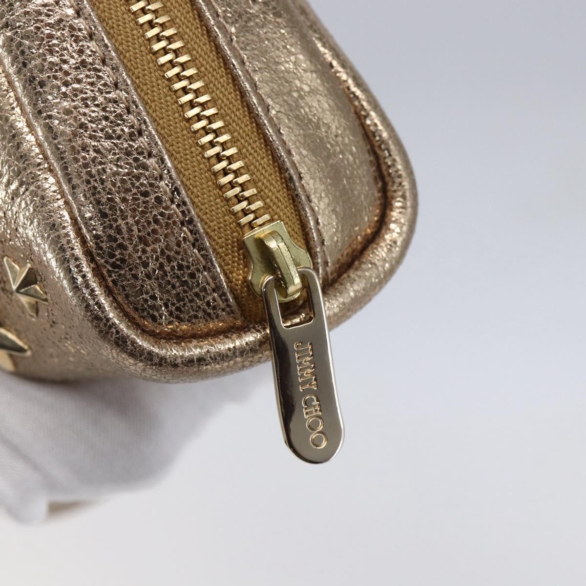 Jimmy Choo Studs Pouch Leather Gold Auth BA8467