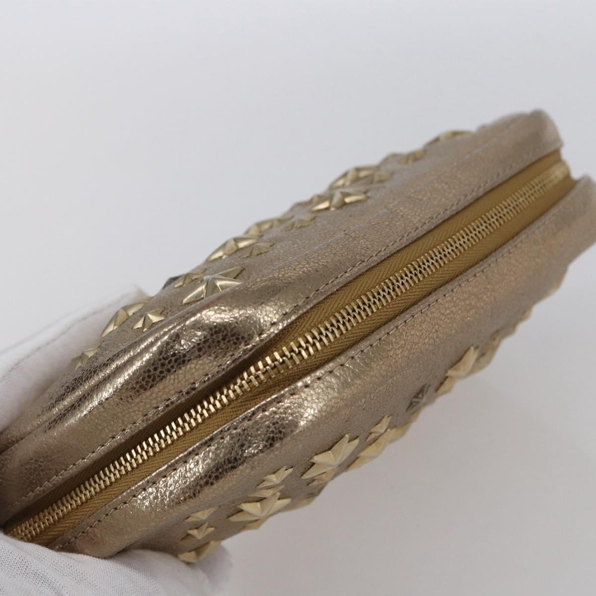 Jimmy Choo Studs Pouch Leather Gold Auth BA8467