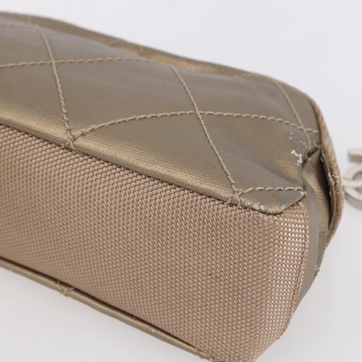 CHANEL Paris Biarritz Pouch Leather Gold CC Auth BA8468